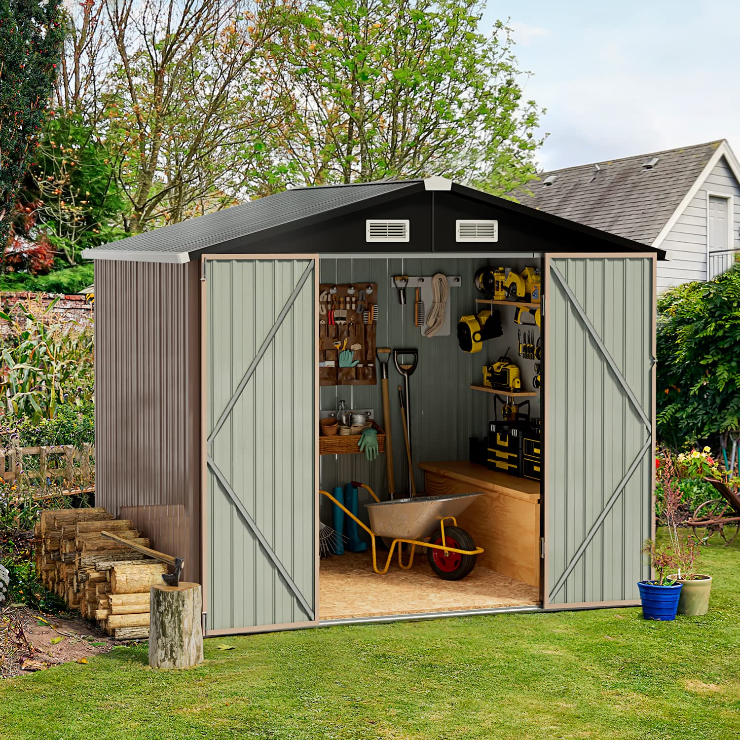 Aoxun 6.4x4 FT Outdoor Storage Shed for Tool Garden