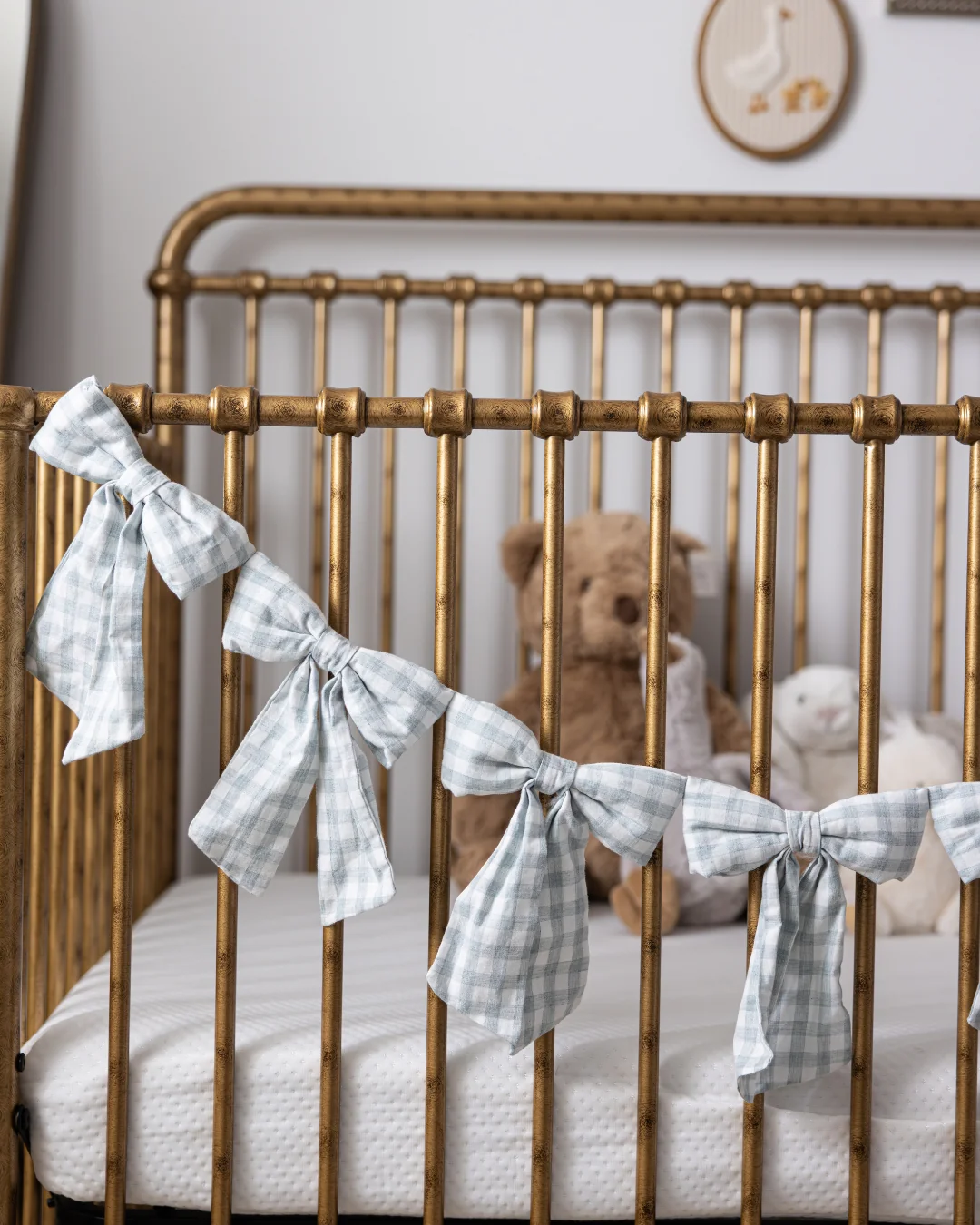 Teal Gingham Fabric Bows Garland
