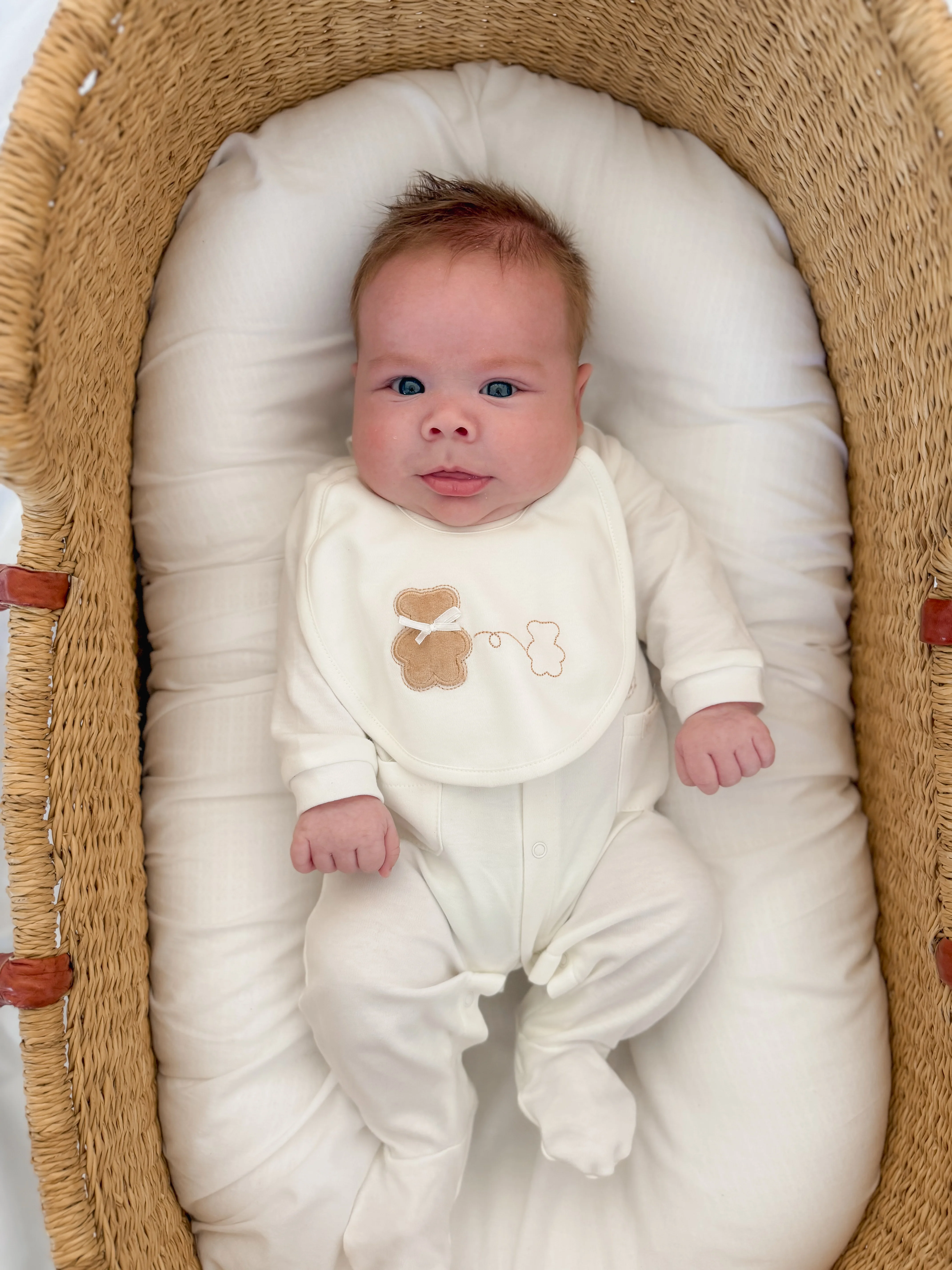Classic Baby Bib | White & Beige