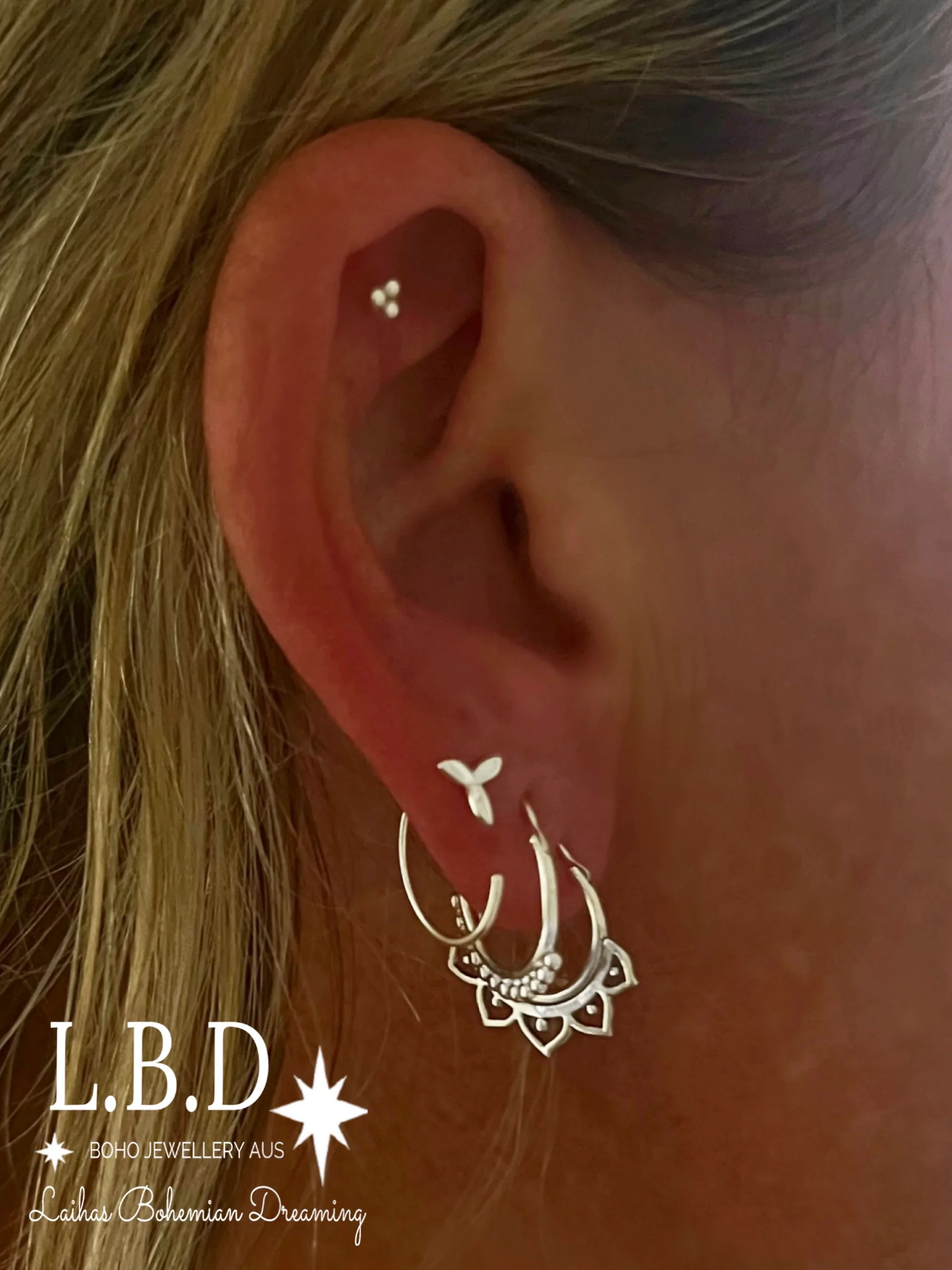 Laihas Simple Mini Trio Ball Boho Studs -Sterling Silver