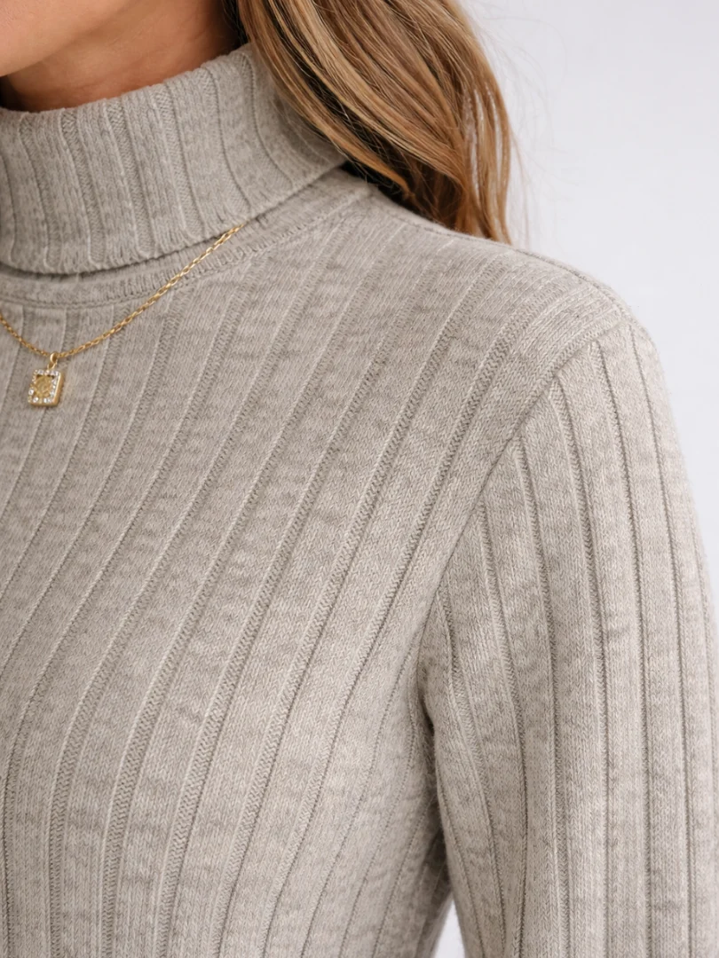Women��s Ribbed Knit Turtleneck Dress Relaxed Fit Above Knee Length
