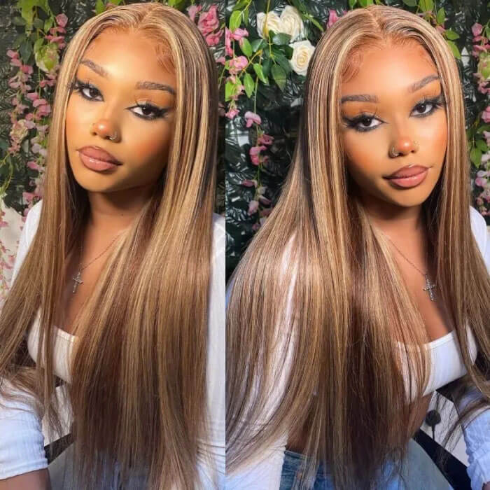 13X6 HD Lace Put On & Go Honey Blonde Highlight Straight Wigs Trendy Colored Glueless Human Hair Lace Wig