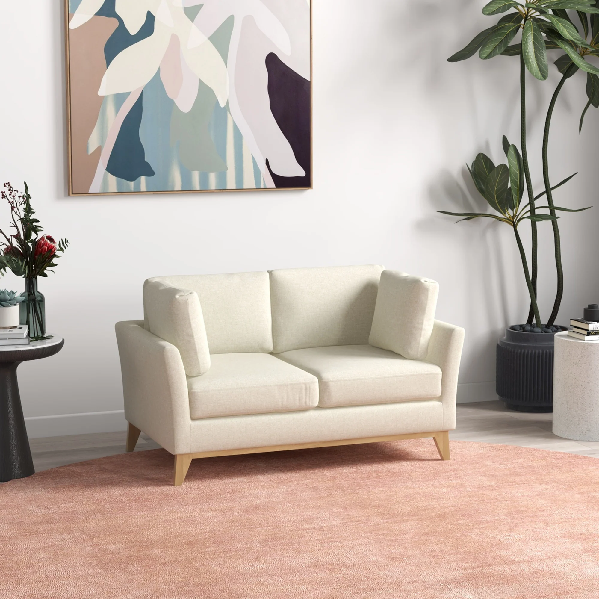 HOMCOM 2-zitsbank, Scandinavisch design, 2 sierkussens, frame van natuurlijk hout, beige, 137 x 78 x 78 cm