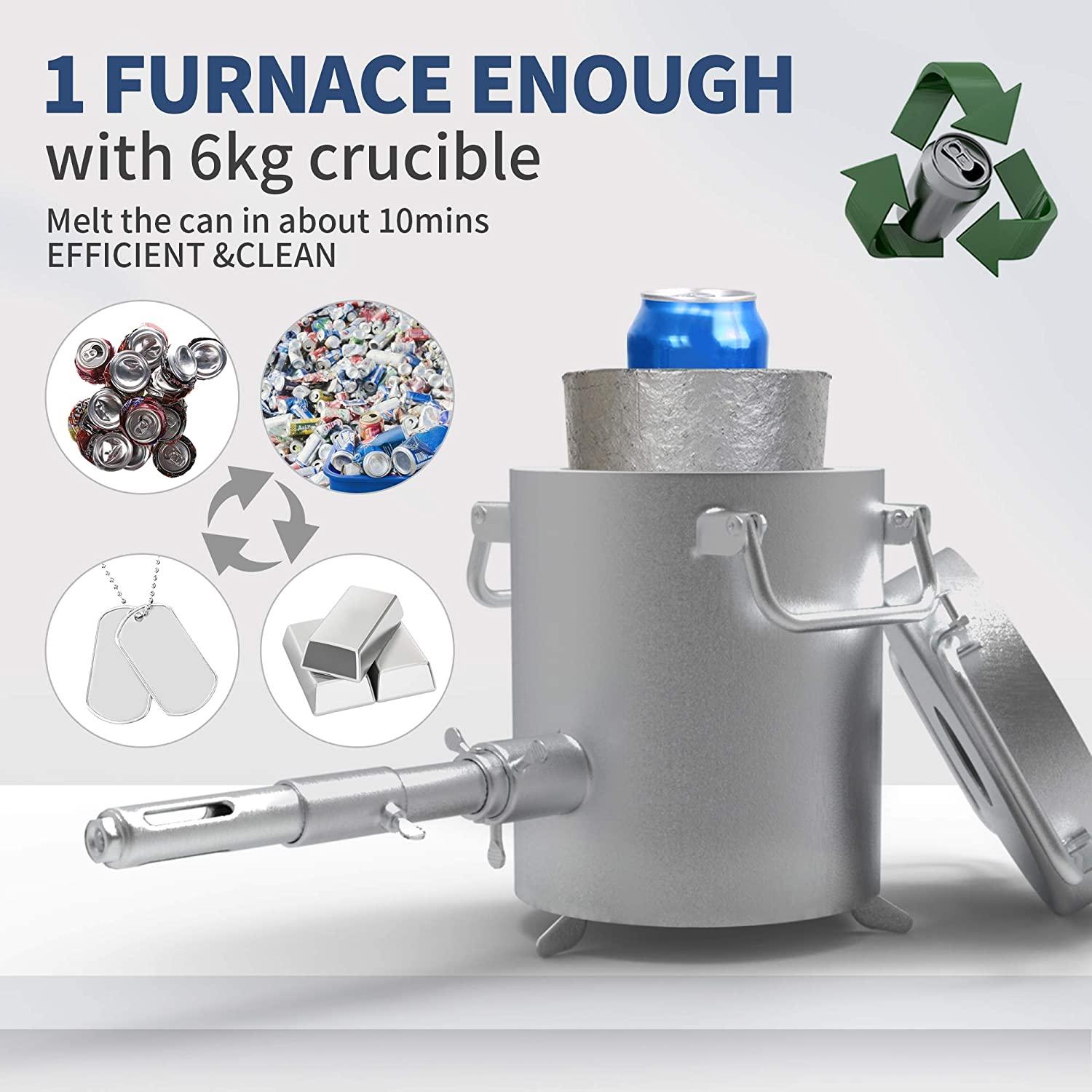 Propane Melting Furnace Kits, 6kg(13LB) Graphite Crucible, Up to 2372��F, Made of Steel Barrel, Smelt Metal,with Goggles and High Temperature Gloves