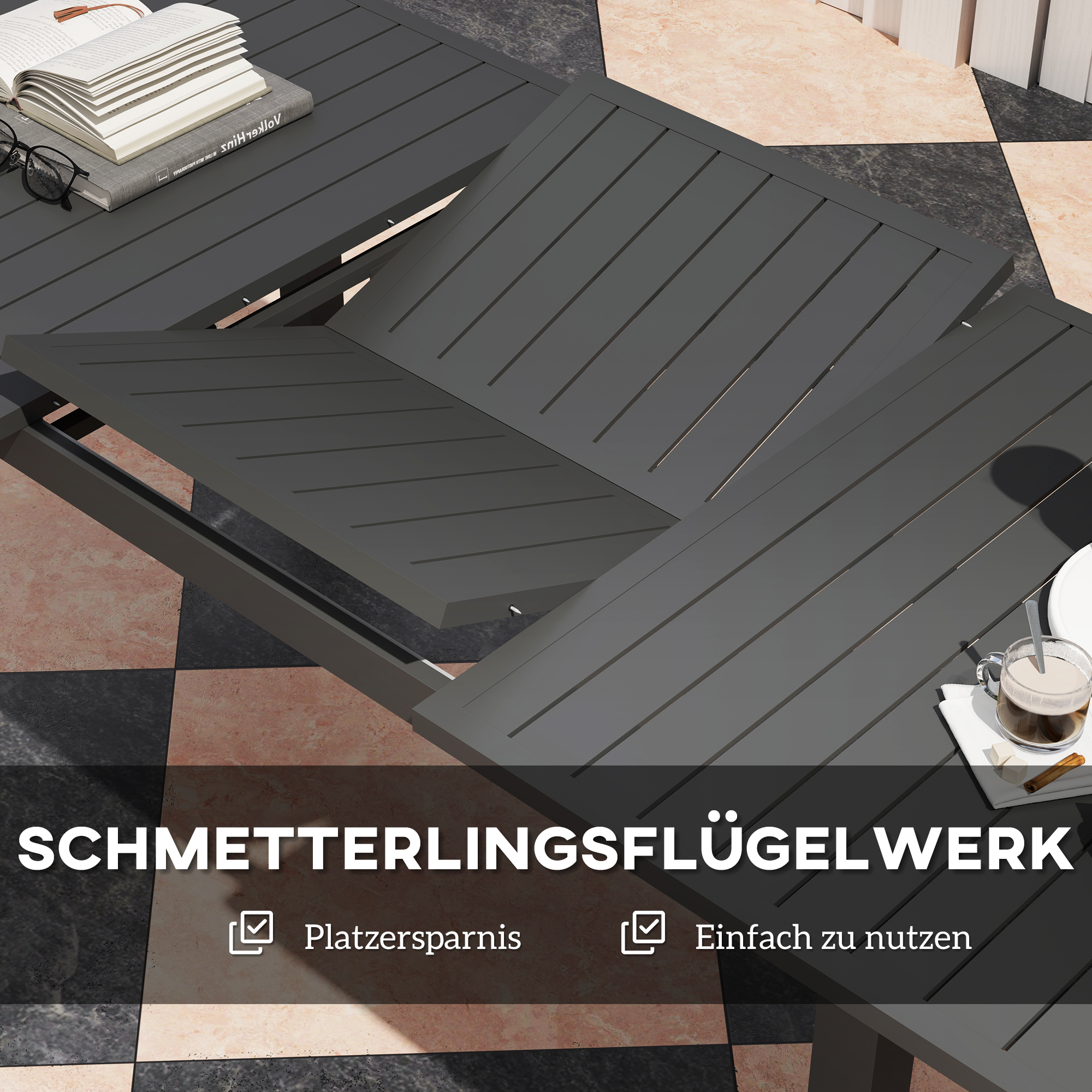 Outsunny Uitschuifbare Tuintafel Aluminium 160/220x90 cm Weerbestendig, Antislip Buffettafel Grijs