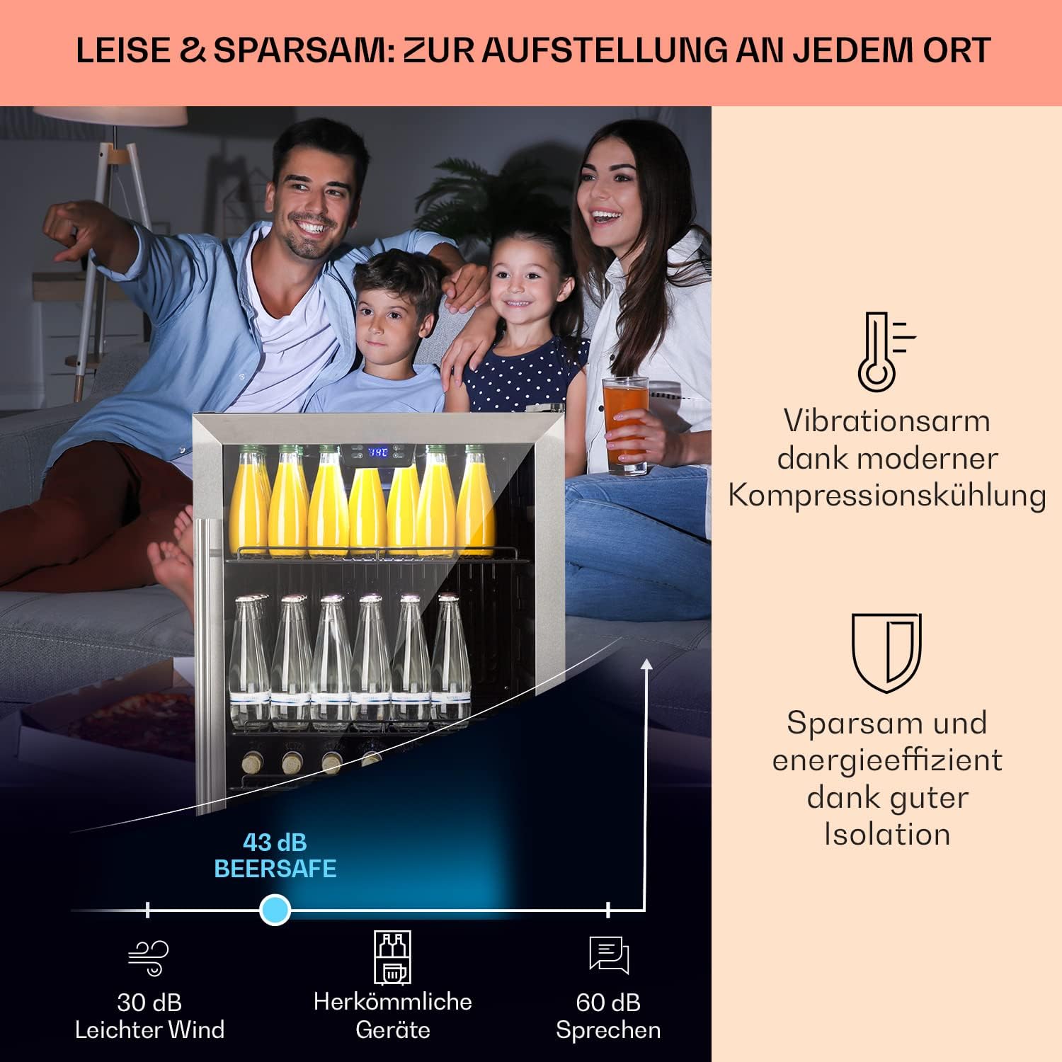 Klarstein Mini Kühlschrank mit Glastür, Mini-Kühlschrank für Zimmer, Getränkekühlschrank Klein mit Verstellbaren Ablagen, Kleiner Kühlschrank 147 Liter, Indoor/Outdoor Kühlschrank Leise