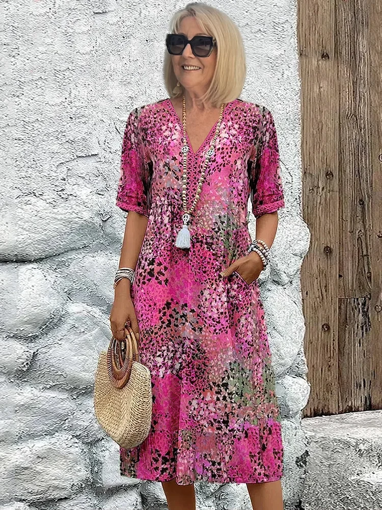 Women��s Vibrant Midi Dress Flowy Design with Pockets
