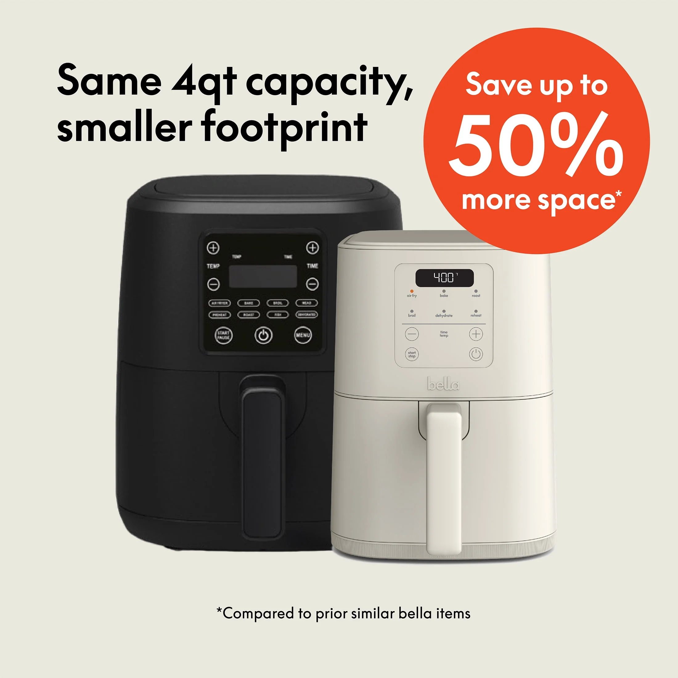 bella 4qt Slim Air Fryer, Oatmilk