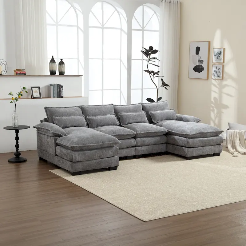 U-Shaped Chenille Sectional Sofa - Reversible Modular Seating