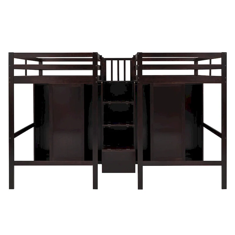 Double Twin Loft Beds with Wardrobes and Staircase