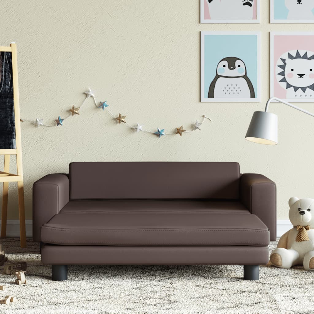 Divano per Bambini Marrone in Similpelle con Poggiapiedi 100x50x30 cm – Elegante e Pratico