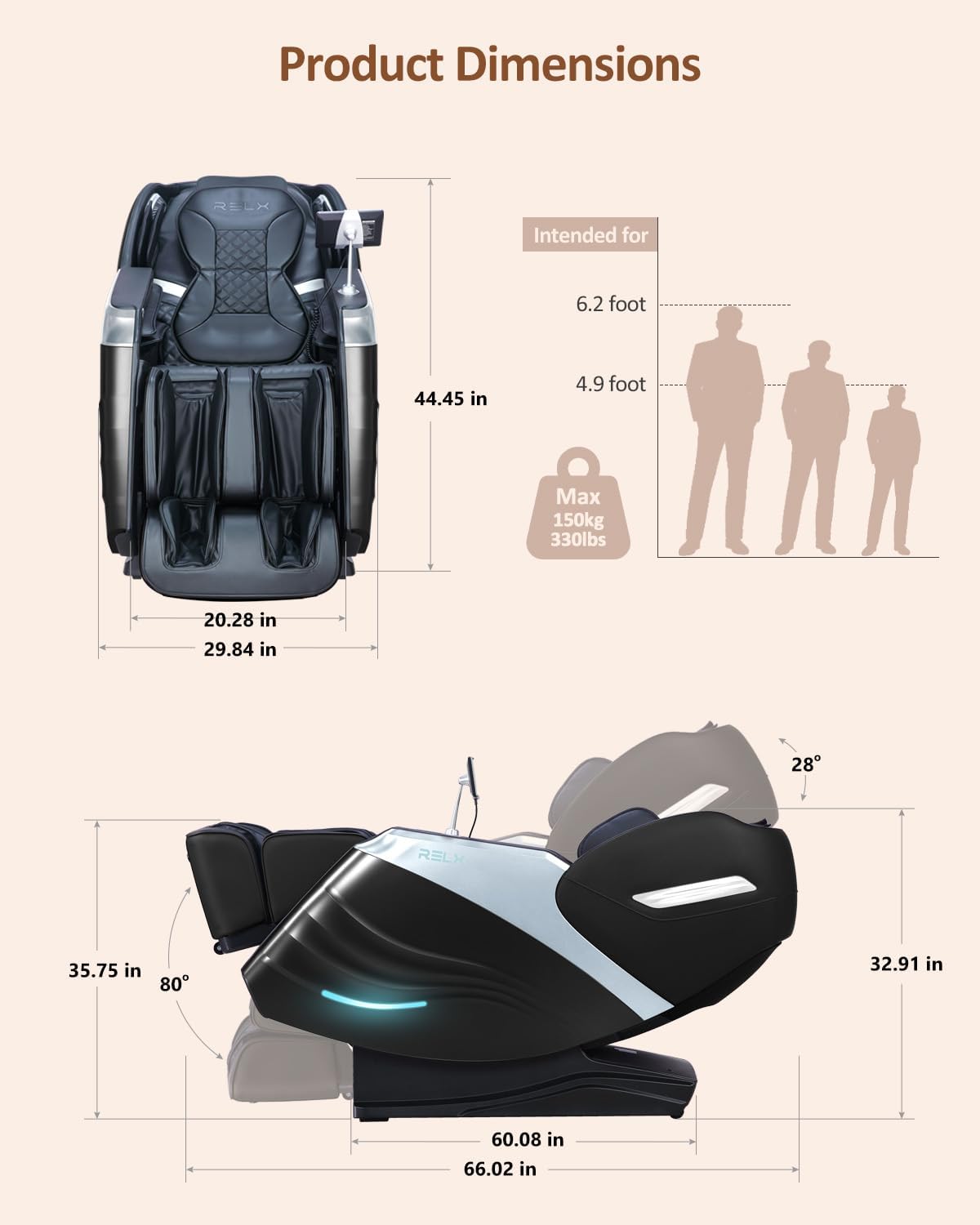 RELX Massage Chair Full Body, 20 Modes Zero Gravity SL-Track Shiatsu Massage Chair Built-in Heat System, Airbag Massage with Body Scan, Deep Yoga Stretch, Calfrest Extension and AI Control(Black)