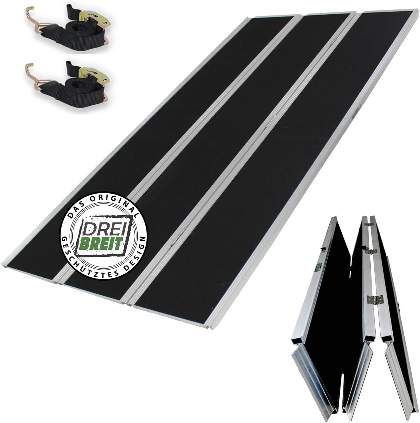 DREIBREIT by TRUTZHOLM Alu Auffahrrampe 215 cm 2-Fach klappbar Tragkraft 1020 kg grau/schwarz beschichtet Verladerampe