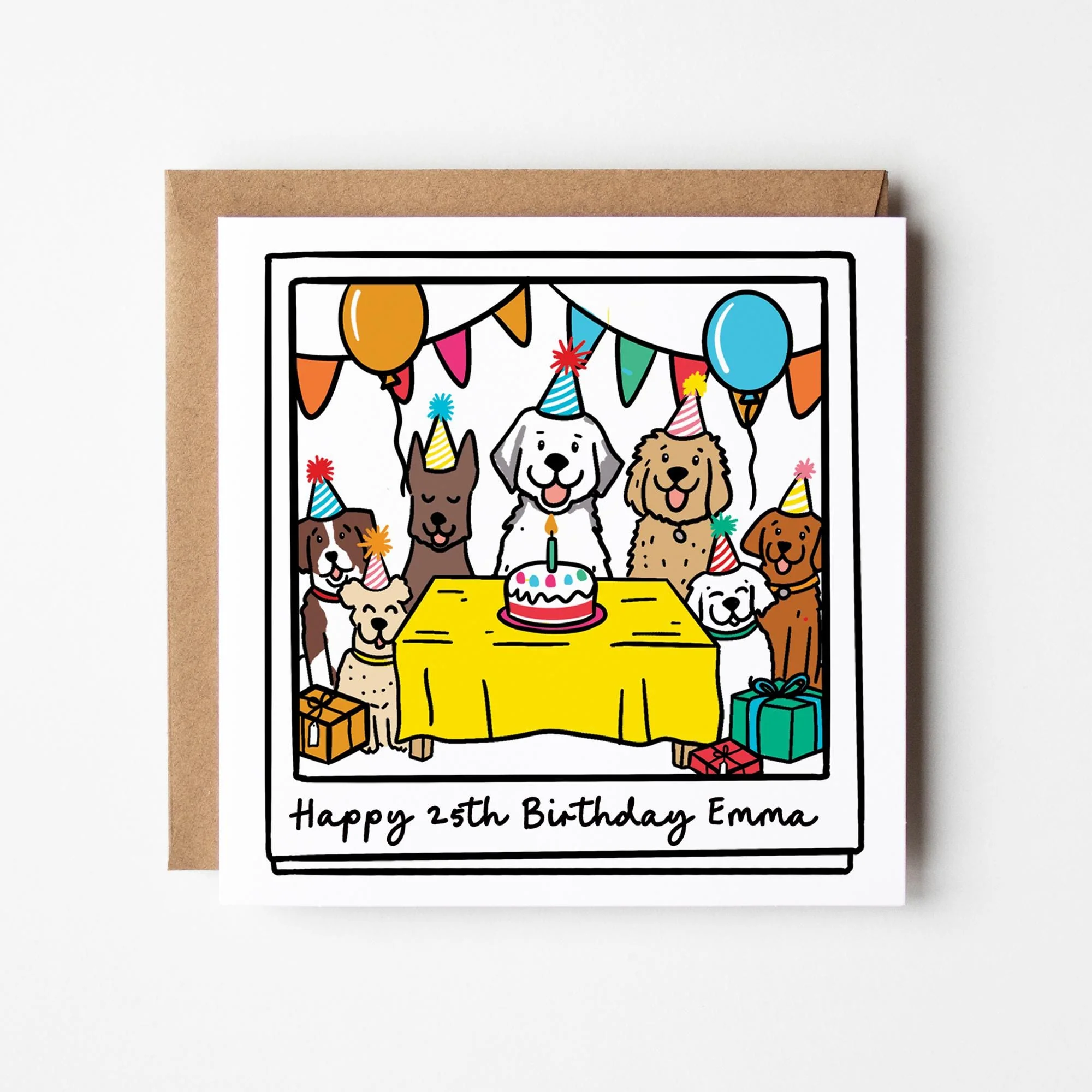 Dog Birthday Party Card: Personalised, with Kraft envelope