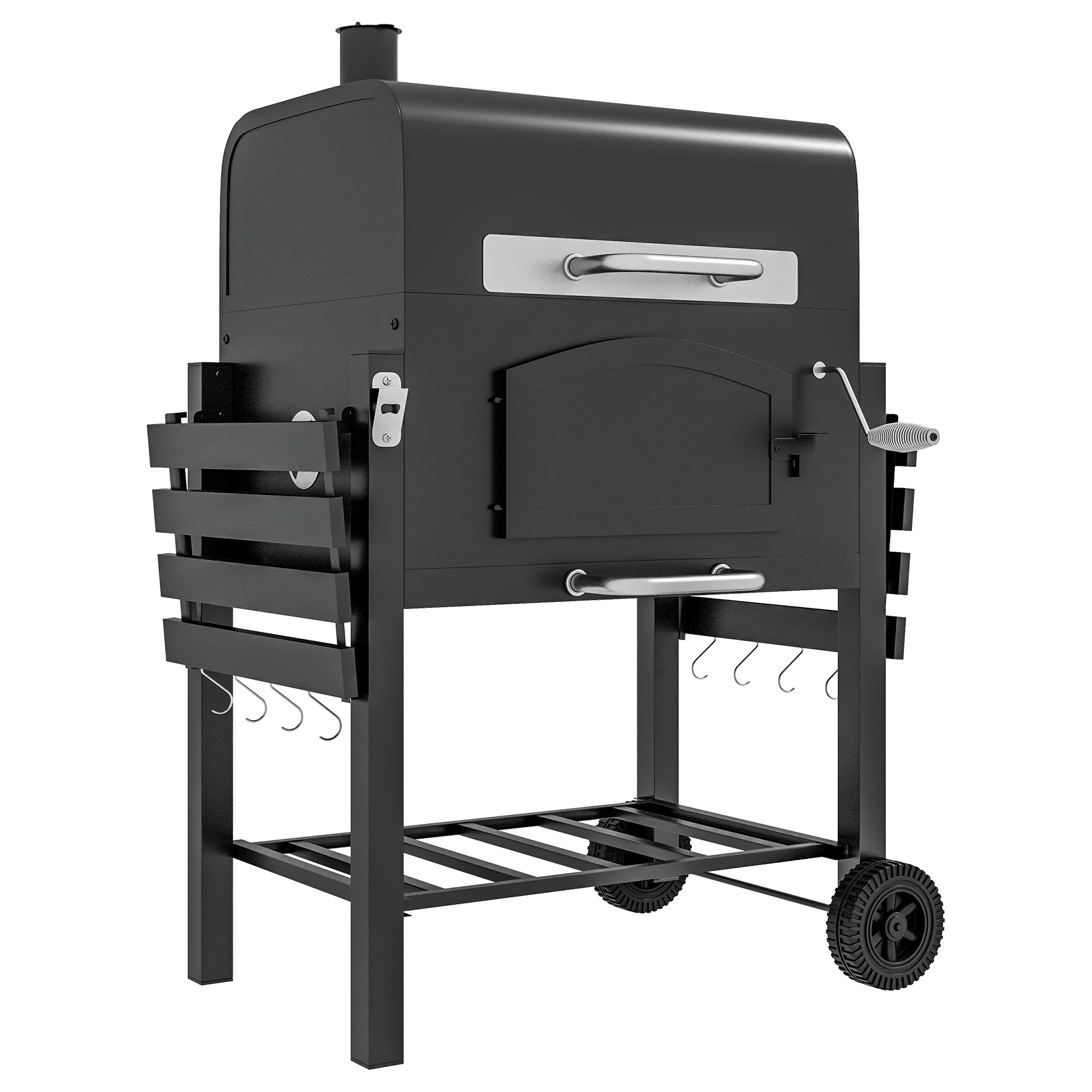 Outsunny Houtskoolgrill BBQ-Grill Smoker, verstelbare koolstoffen, zijtafels, 124 x 66 x 112 cm, Zwart