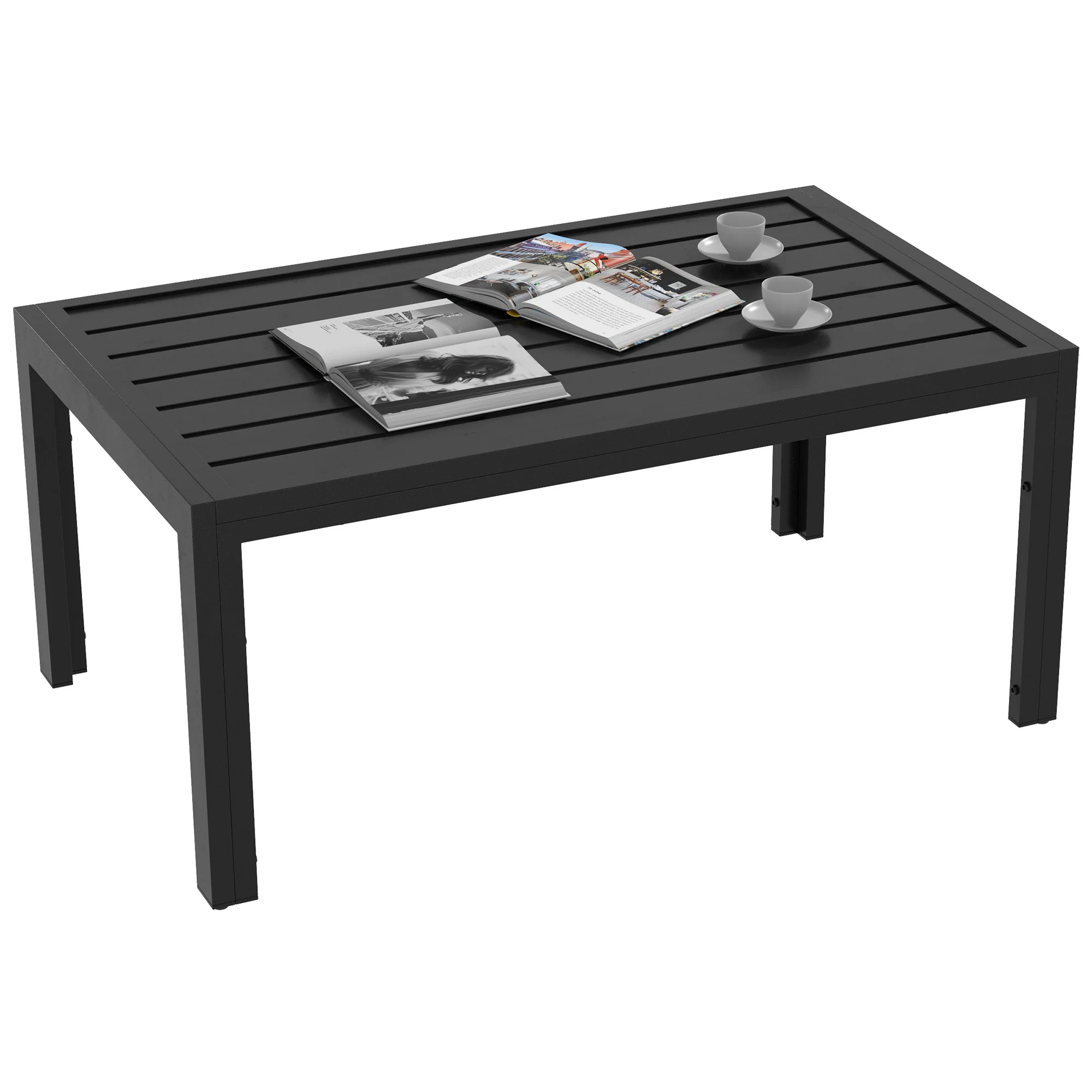 Outsunny Bijzettafel Balkontafel van Staal Rechthoekig Koffietafel Weerbestendig Tuin 101,5x61x46 cm Zwart