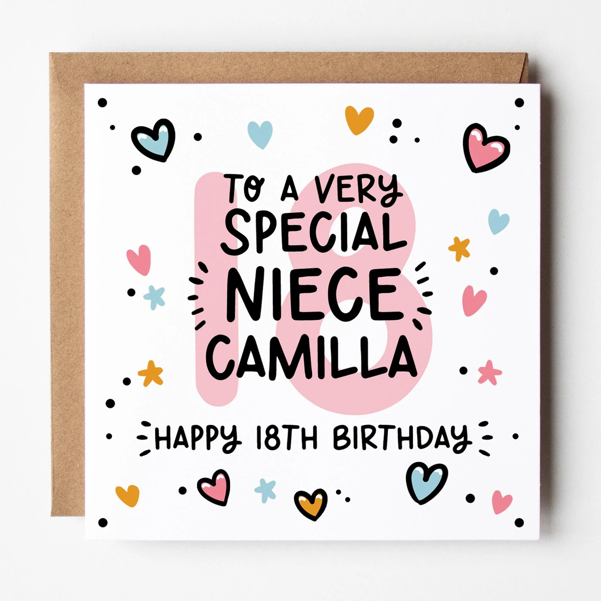 Niece 18th Birthday Card, Personalised 18th Birthday Greeting With Envelope