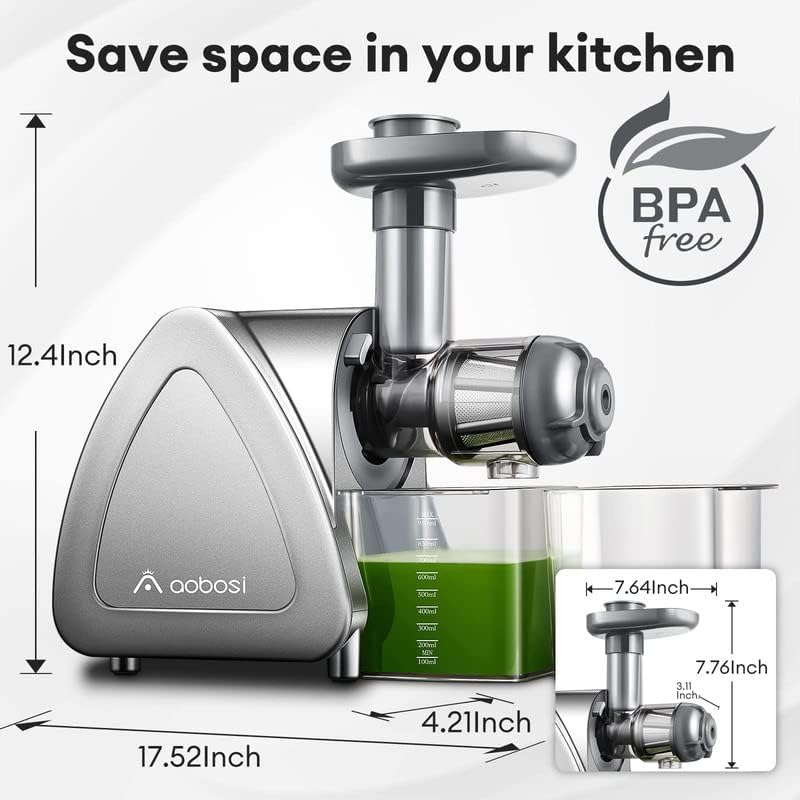 【Novità】 AOBOSI Spremiagrumi Estrattore di Succo a Freddo con 2 Velocità - Estrattore Frutta e Verdura con Coclea a 8 Stadi - Spremiagrumi con Spazzola per la Pulizia e 2 Bicchieri - Spremiagrumi con Funzione di Retromarcia