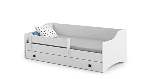Dmora Letto Singolo per Bambini, Lettino con cassettone e Protezione anticaduta per cameretta, cm 164x85h60, Colore Bianco e Nero : Casa e cucina