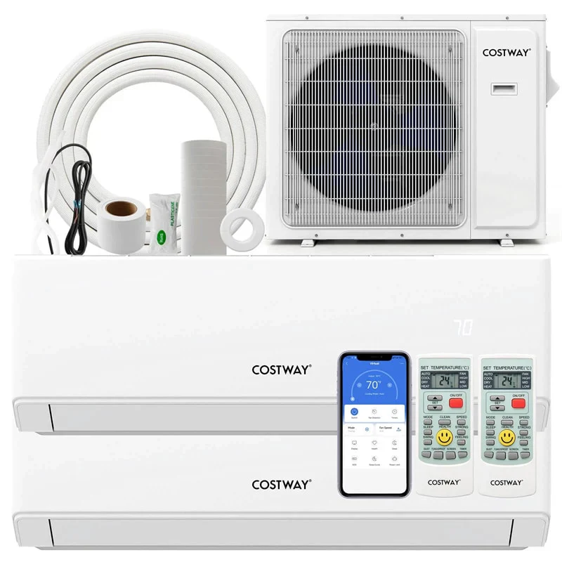 36000 BTU 23 SEER2 kétzónás mini split légkondicionáló és fűtés, WiFi-képes inverteres, csatorna nélküli rendszer hőszivattyúval és Energy Star minősítéssel