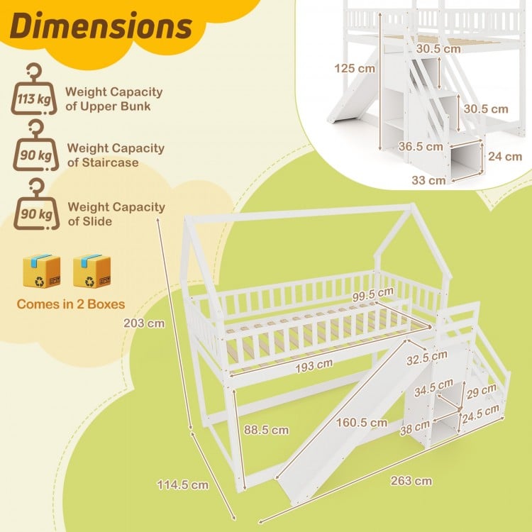 Twin Over Twin Bunk Bed with Slide and Staircase