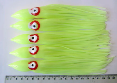 5 x Octopus Squid Skirt Trolling Jig Lure 20cm Fishing Tackle lumo