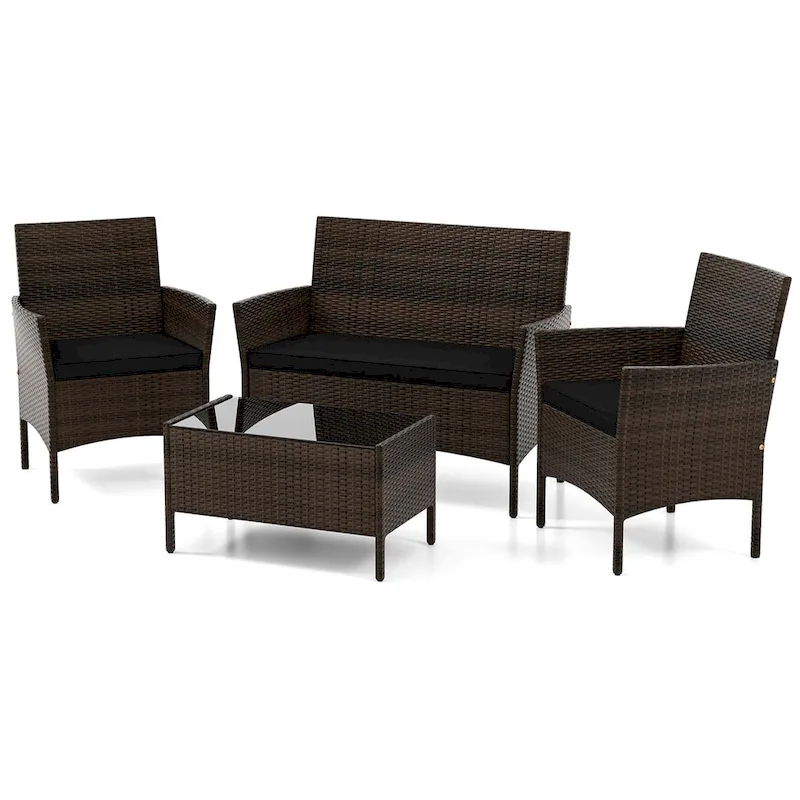 Costway 4 PCS Patio Furniture Set with Washable Cushions and Tempered - See Details