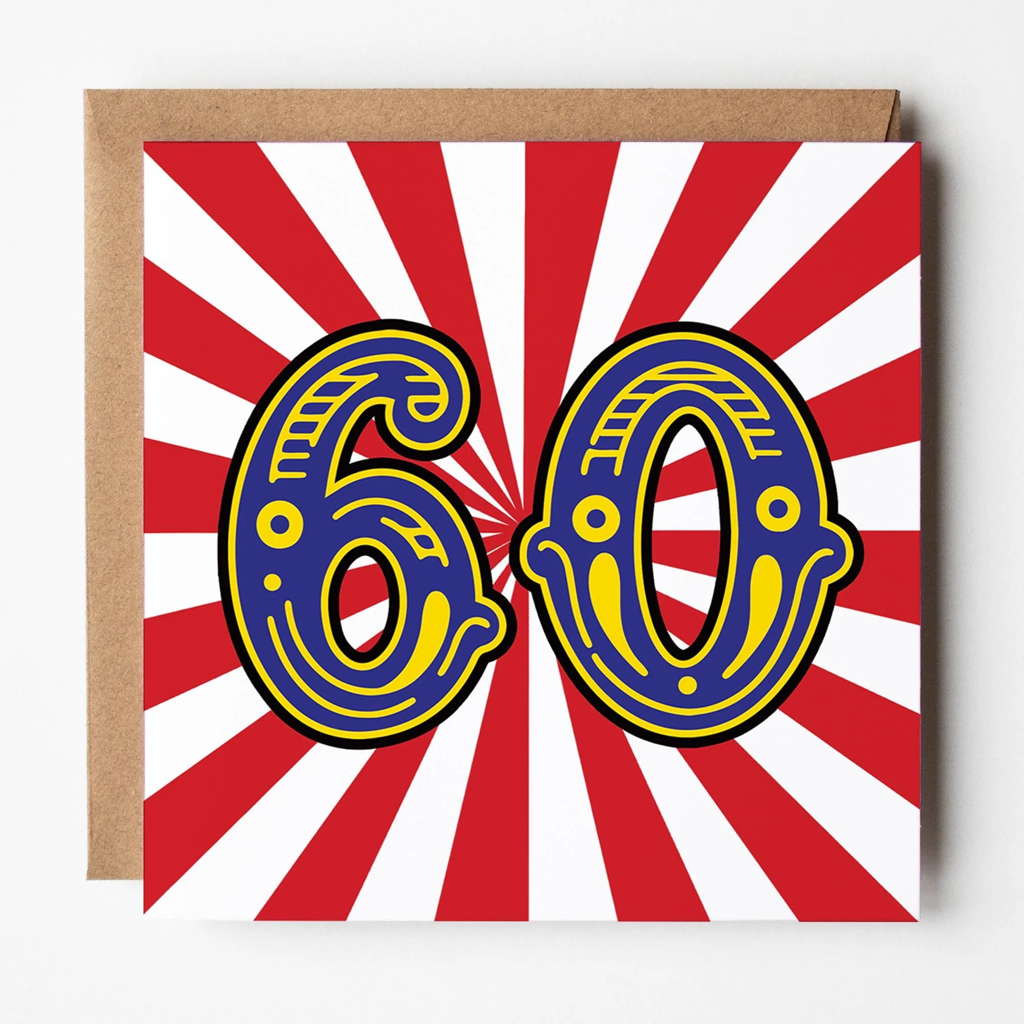 60th Birthday Card: Circus Theme with Kraft Envelope