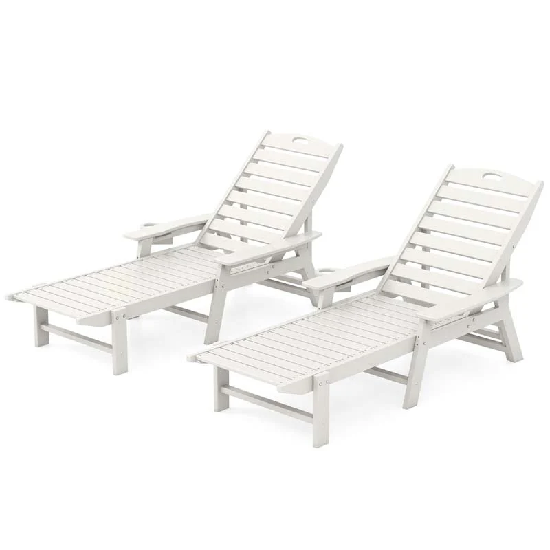 Outdoor Chaise Lounge Chair with 4-Position Backrest & Cup Holder, Weatherproof HDPE Reclining Patio Chair for Poolside, Backyard, Garden