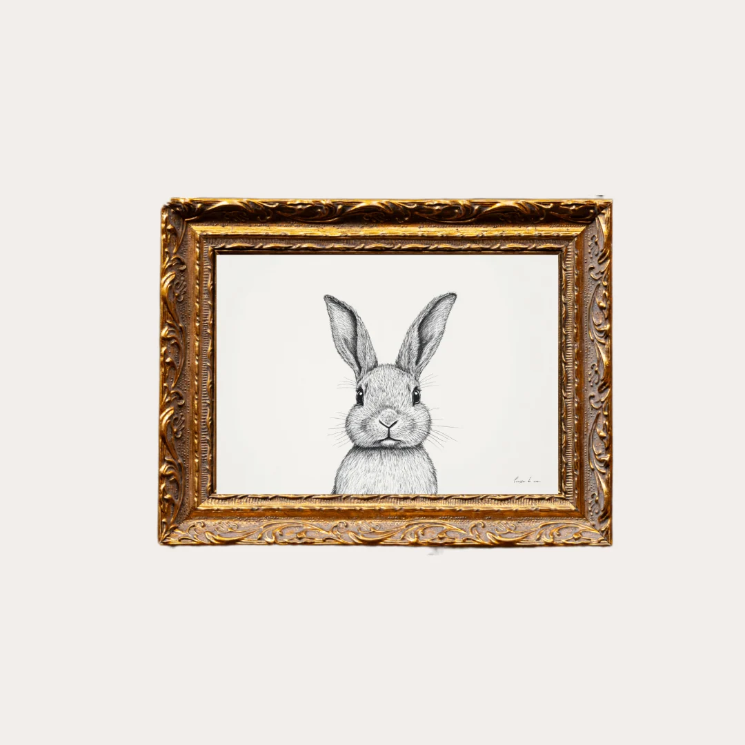 Rabbit Sketch | French Brass Inspired Gold Mould Framed Art