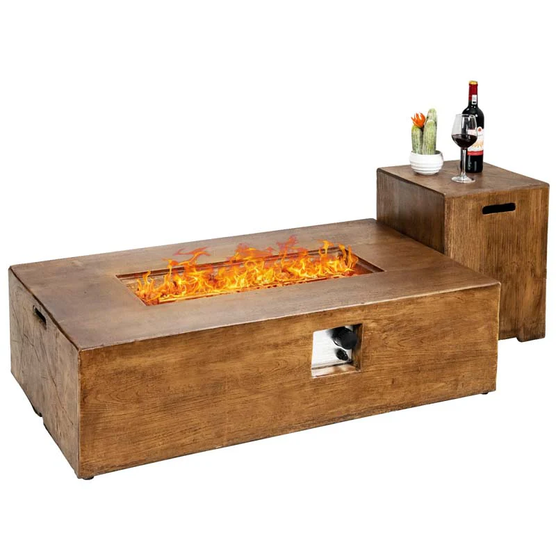 2-Piece Propane Fire Pit Table Set with 20 Gal. Tank Side Table, 48