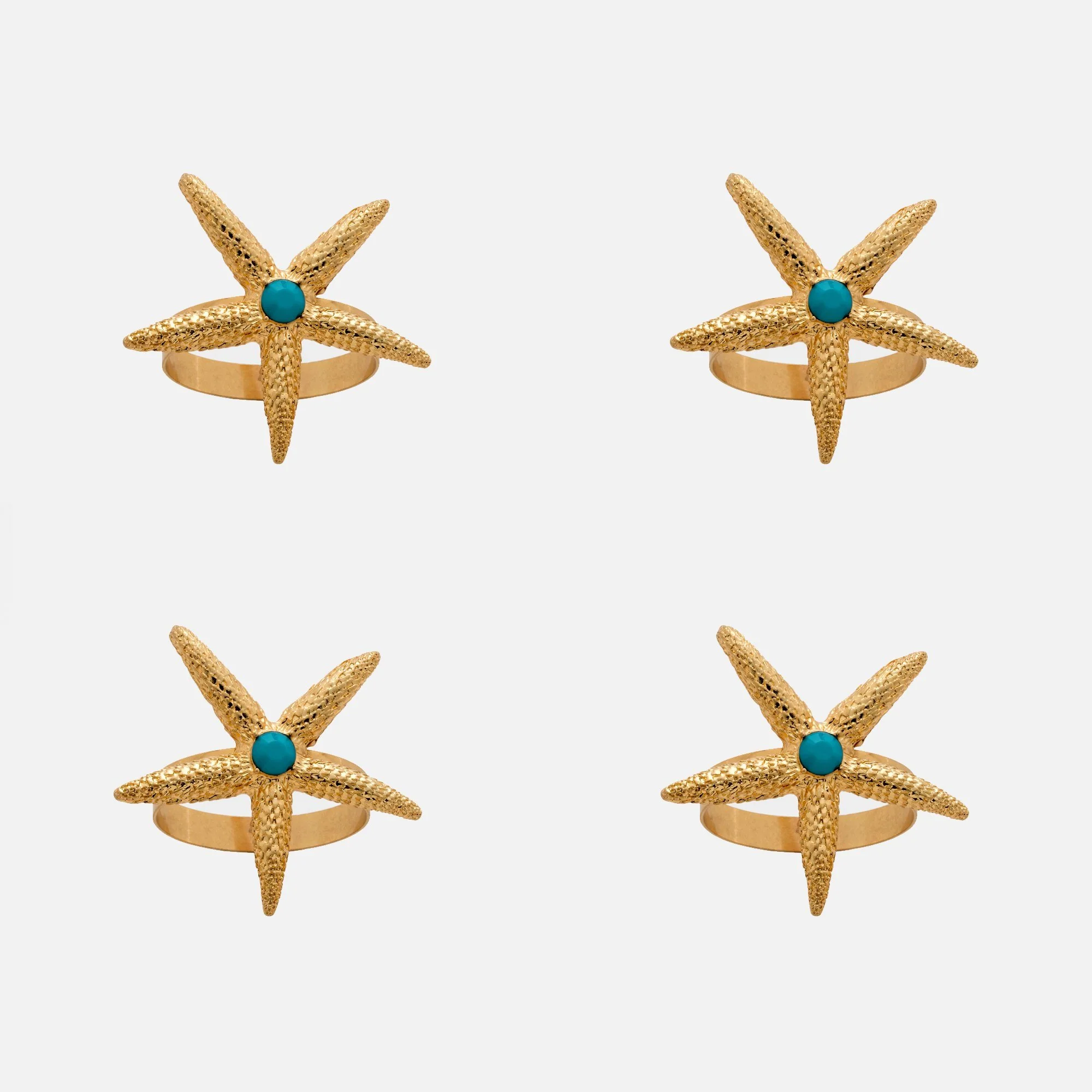 Starfish Skinny Napkin Rings, Gold, Set of 4