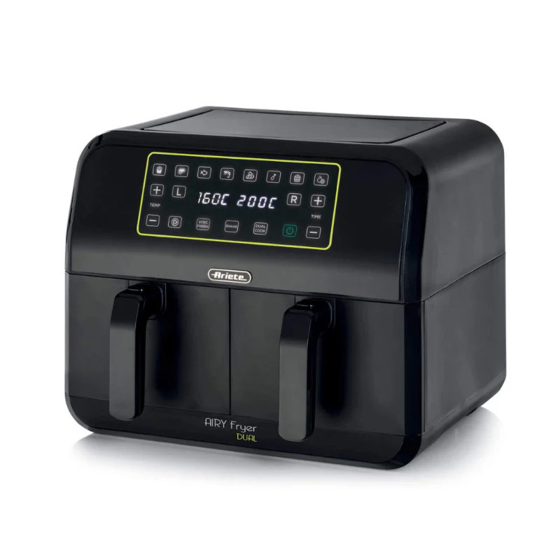 ARIETE Airy Fryer Dual Black (4623) – Friggitrice ad Aria 8L con Doppio Cestello, Controllo Touch, Timer 60 Min, 1700W