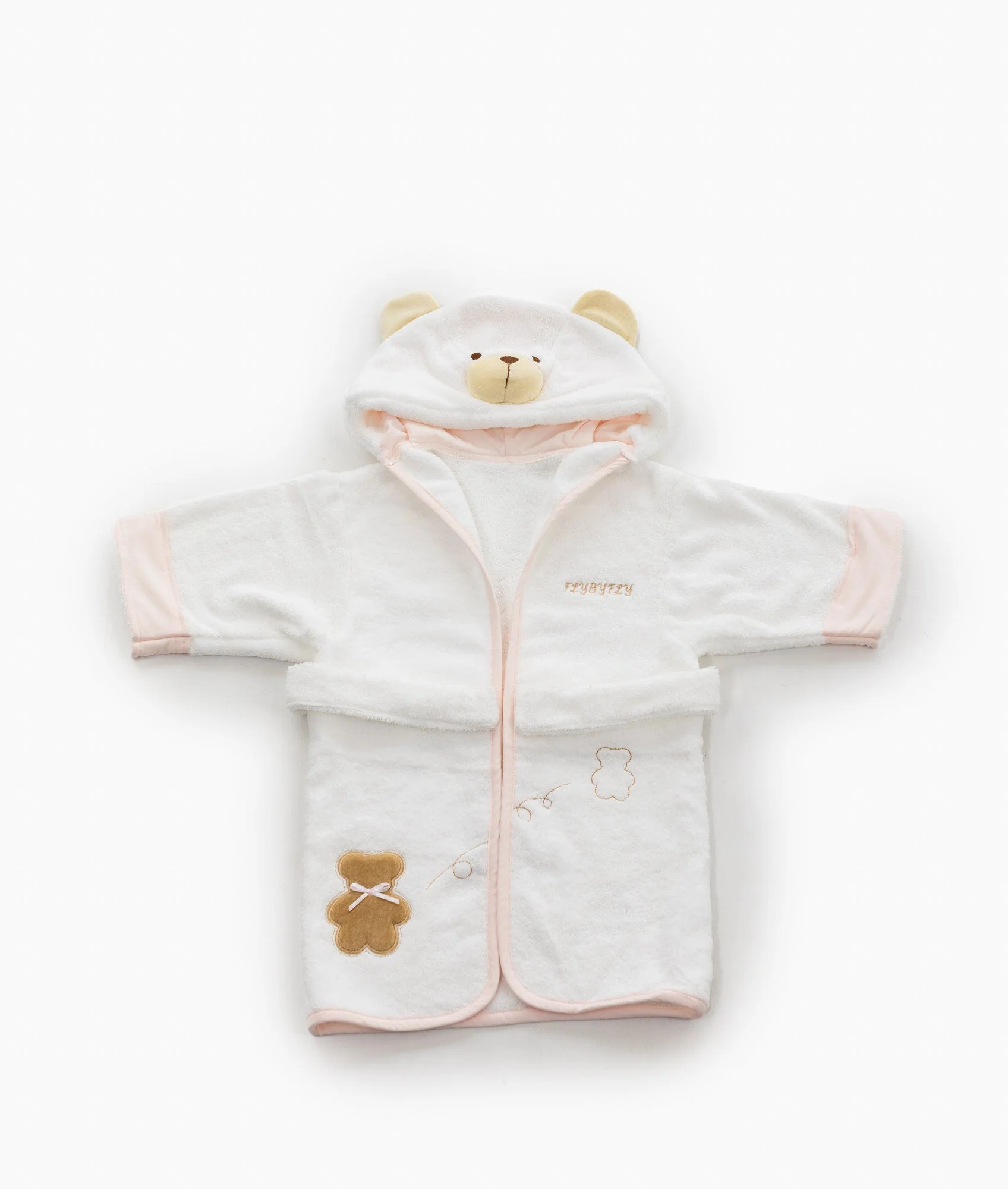 Hooded Bear Bathrobe | White & Pink