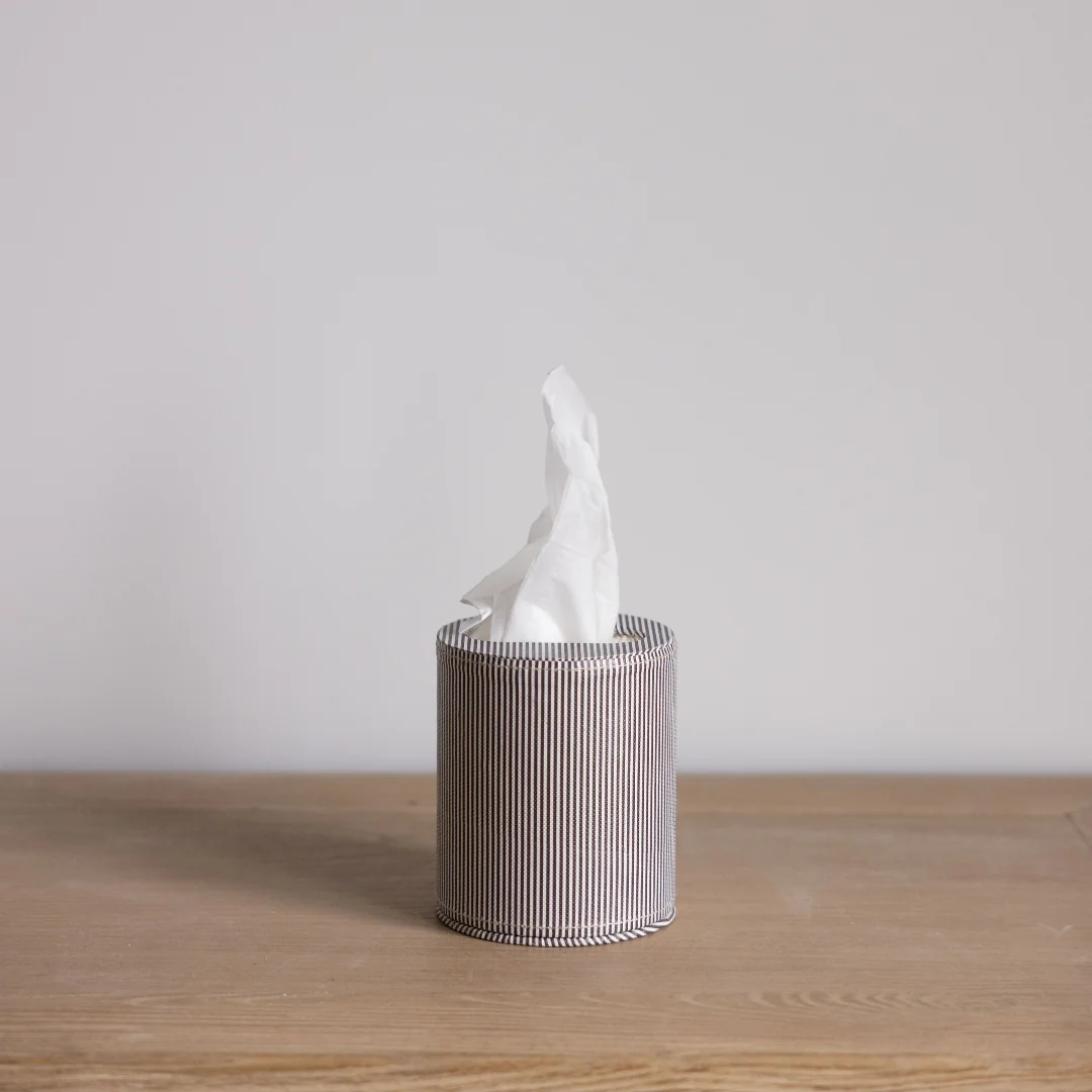 Brown & White Pinstripe Tissue Holder