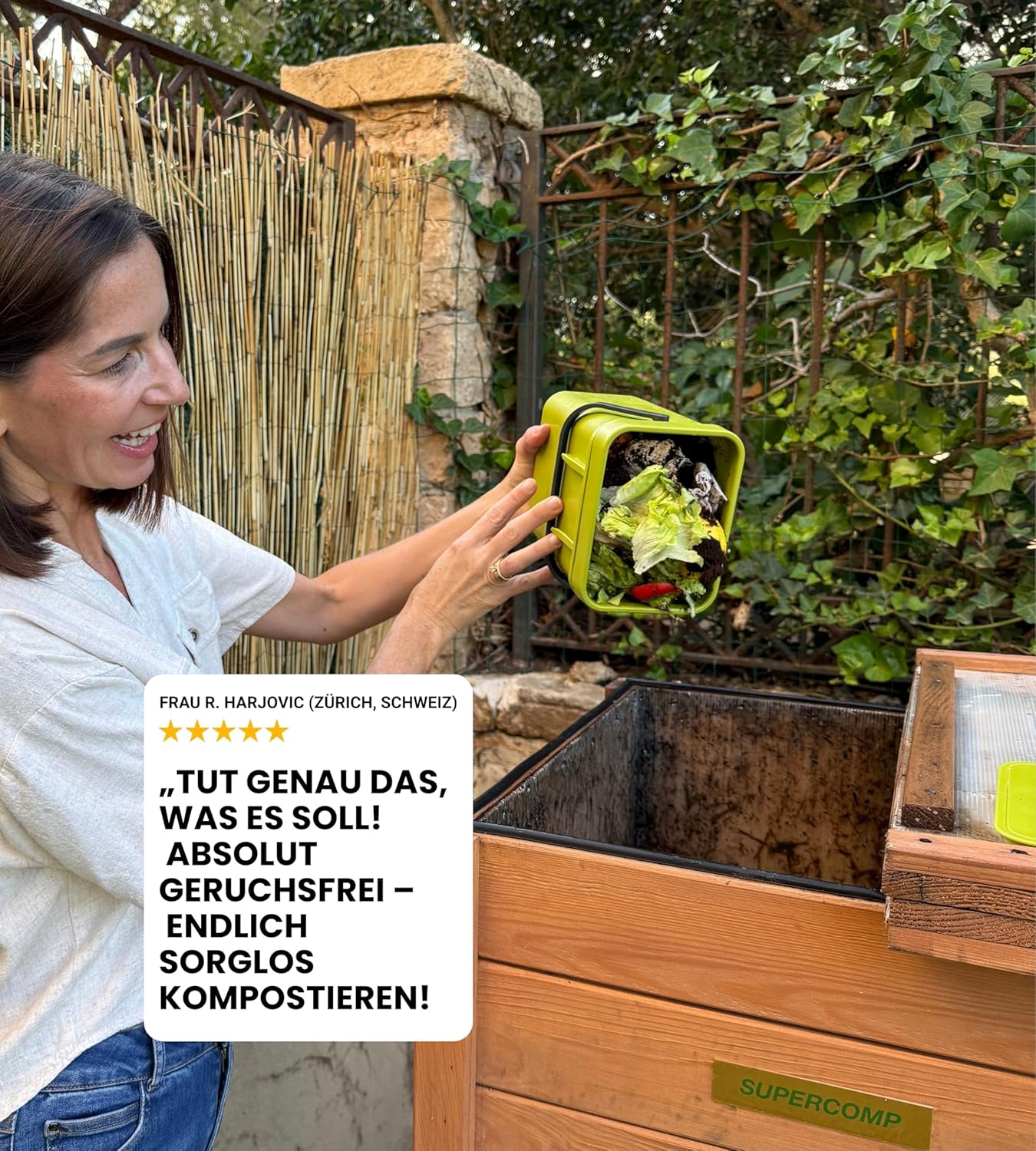 Holz Komposter Rattensicher mit Deckel, Schädlingsschutz, Durchlüftungsgitter und Boden, Gleit-Technik Kompostieren ohne üblen Gerüche, kein Umsetzen mehr, 340 L