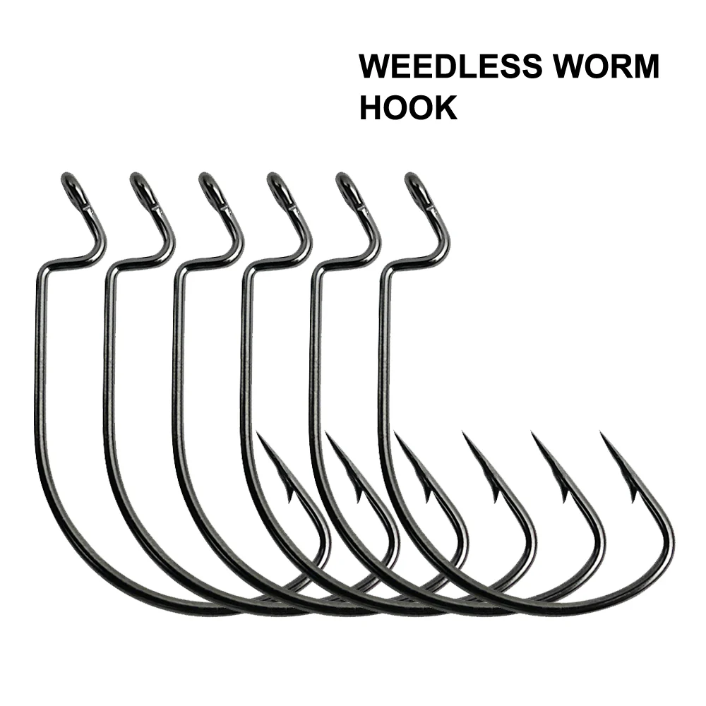 40-100pcs Weedless Worm Hook in Size 2# - 7/0 Fishing Tackle