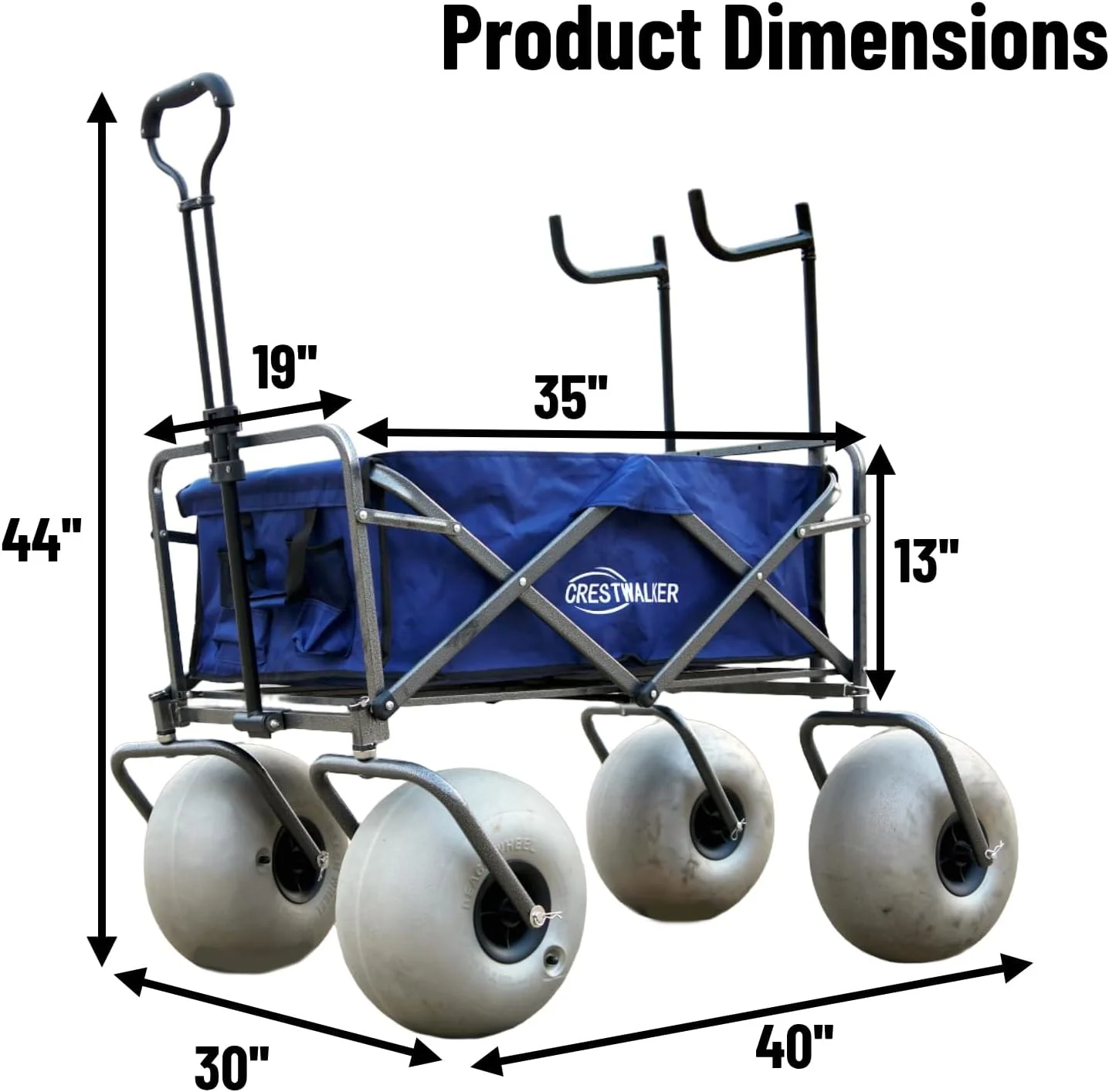 Beach cart with 13-inch balloon wheels, chair brackets and pump included