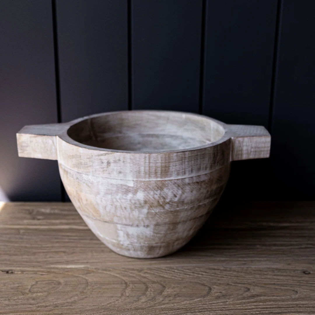 White Wash Wood Bowl