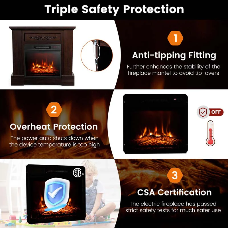 32Quot Solid Electric Fireplace With Mantel 1400W Freestanding Mantel Fireplace Heater With Remote Control Thermostat 6H Timer