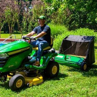 John Deere 42″ trailed lawn sweeper, 24 cubic foot capacity, adjustable brushes