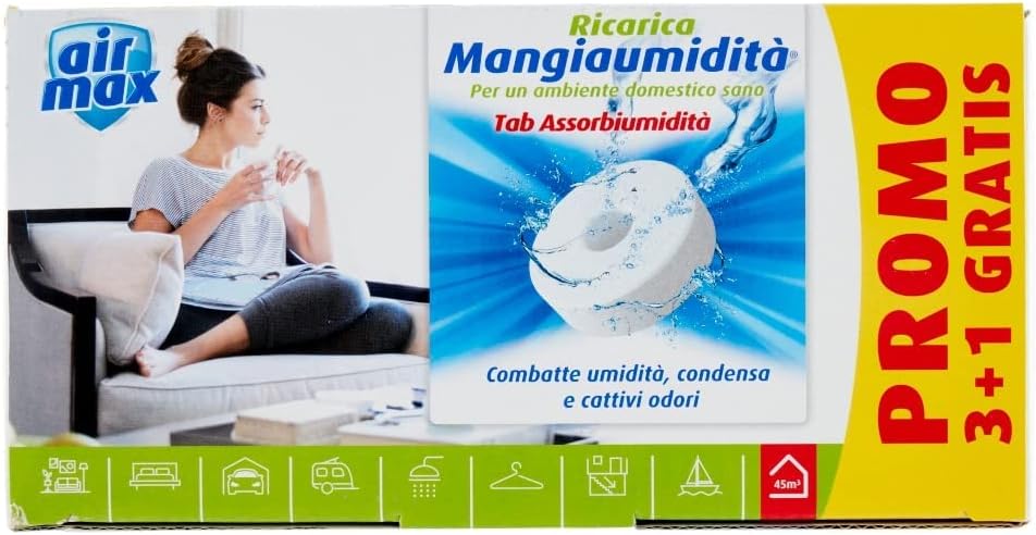 Air Max Ricarica Tab Mangiumidità, Fragranza Neutra, 4 x 450 gr