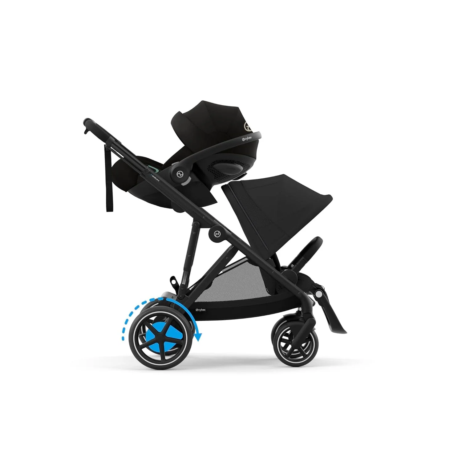 CYBEX Gold Kinderwagen e-GAZELLE S, Ab Geburt bis ca. 4 Jahre, Max. 22 kg (Single-Modus) / 2x 22 kg (Duo-Modus), All-in-1-System mit E-Antrieb und 20+ Konfigurationen, Moon Black