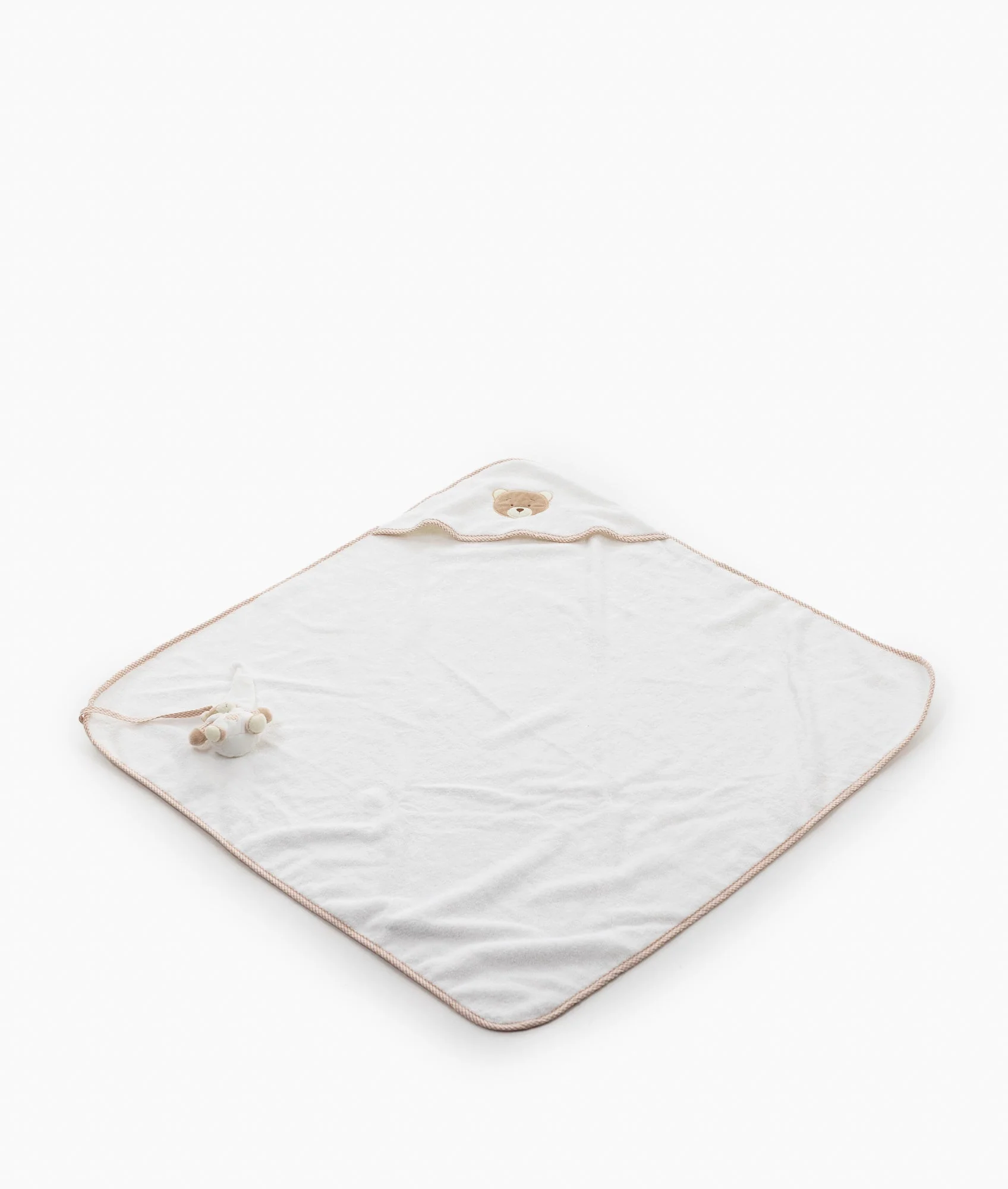 Hooded Towel with Mitt & Toy | White & Beige