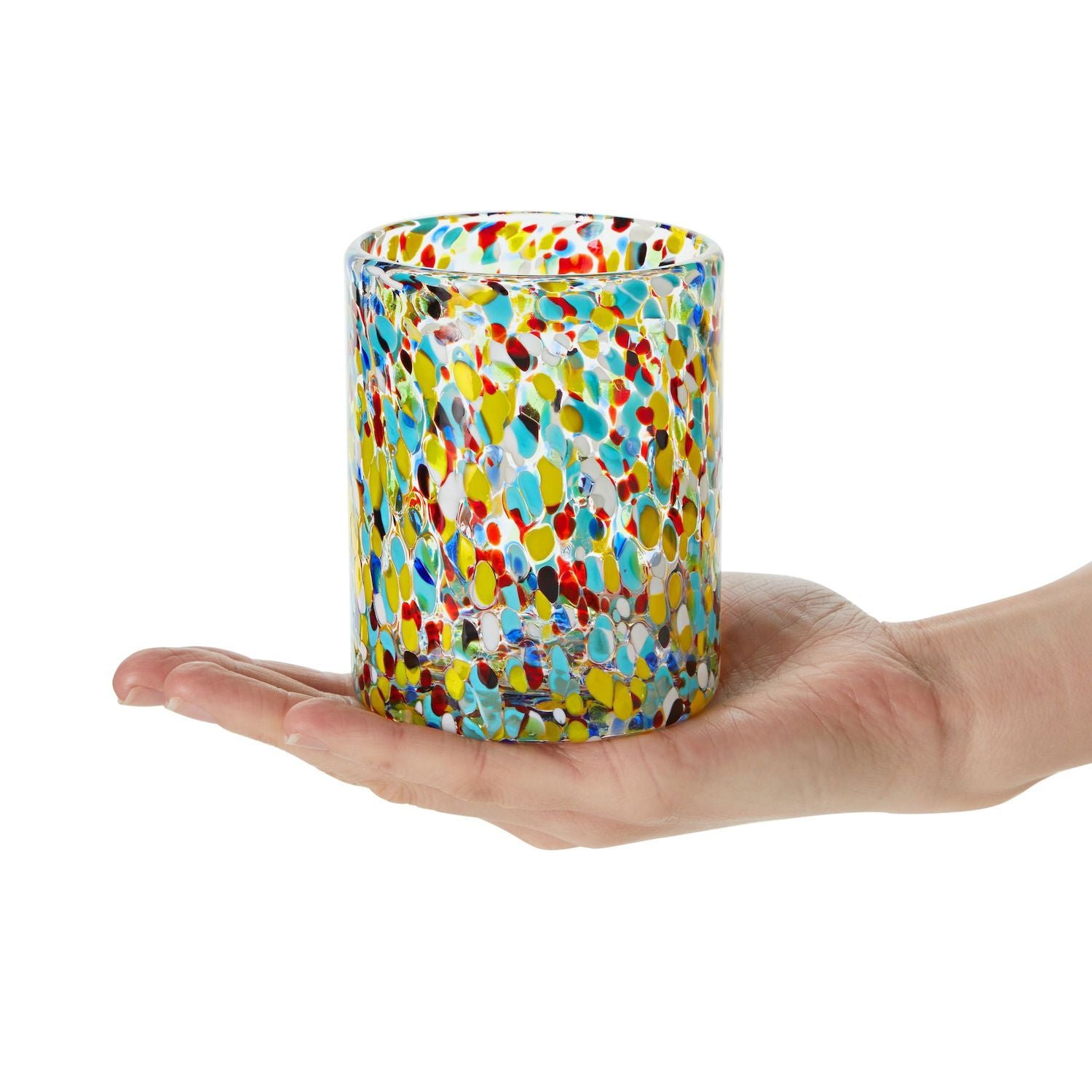 10 oz Hand Blown Mexican Drinking Glasses, Full Confetti Tumbler Cups (Set of 6)