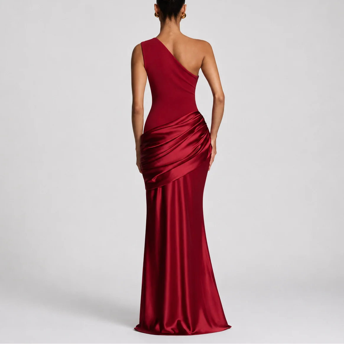 Women��s One Shoulder Maxi Dress Elegant Draped Silhouette