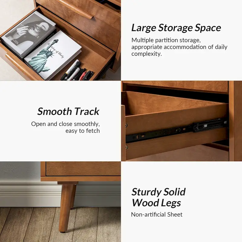 Lisa Mid-Century Modern 3-Drawer Nightstand with Charging Station by HULALA HOME