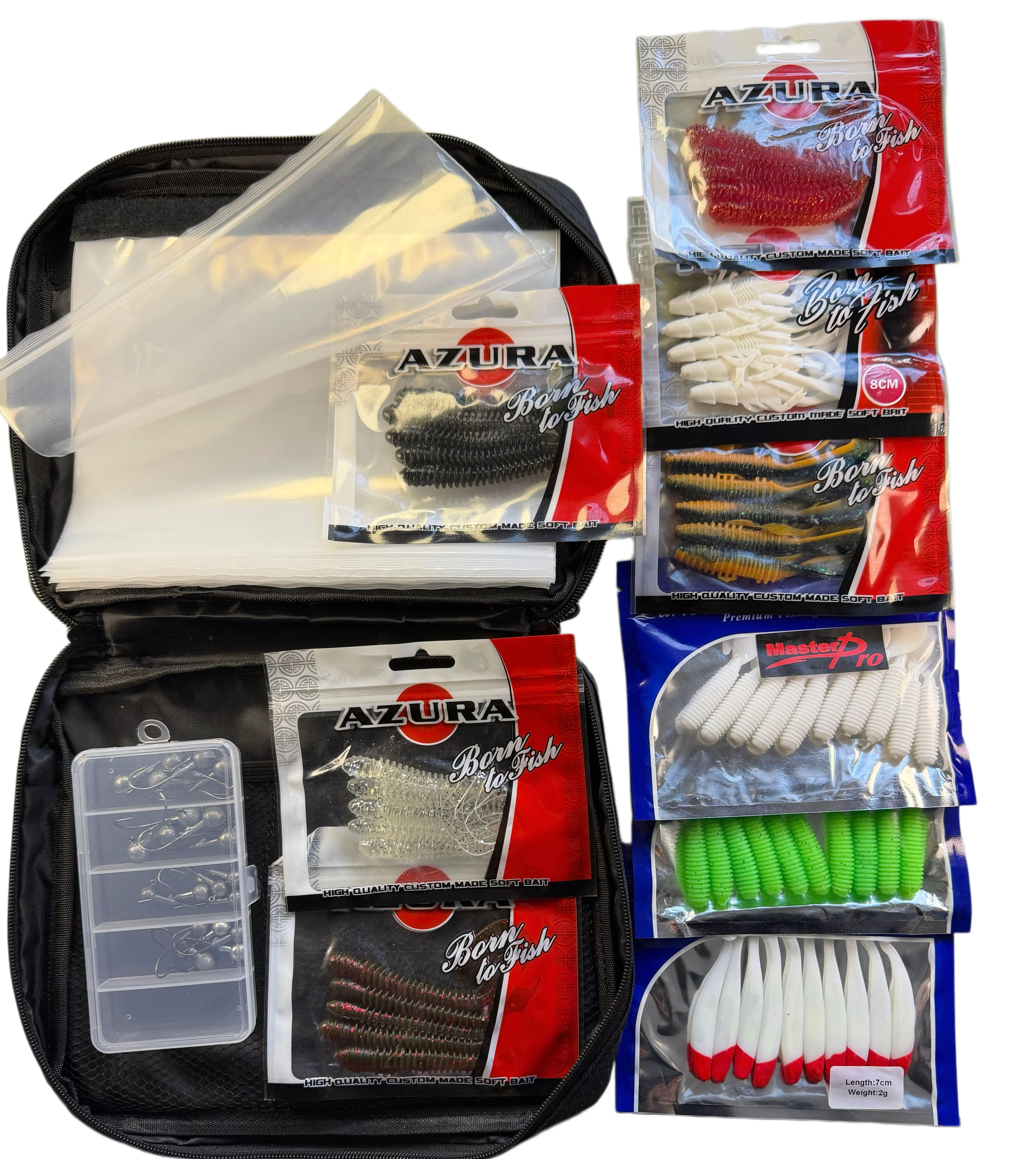 MasterPro Flathead Hunter Soft Plastic Wallet Kit  60 Soft Plastics �?20 Jigheads �?Premium Wallet �?Ready to Fish