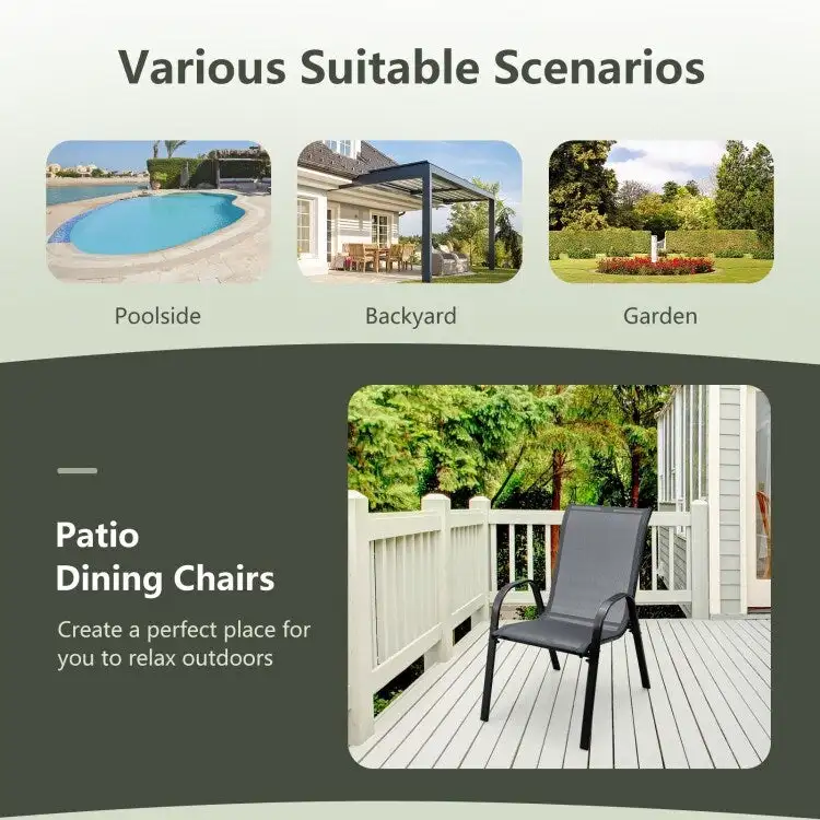 4 Pieces Stackable Patio Dining Chairs Set with Armrest - 29 x 21.5 x 35.5 (L x W x H)