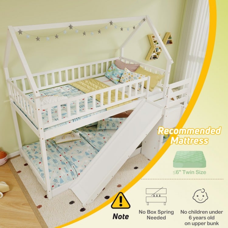Twin Over Twin Bunk Bed with Slide and Staircase